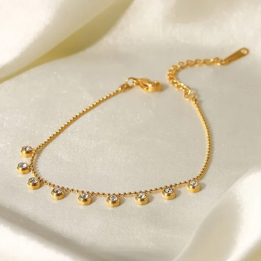 Coco pearls stainless Steel anti tarnish diamond studded ball chain bracelet