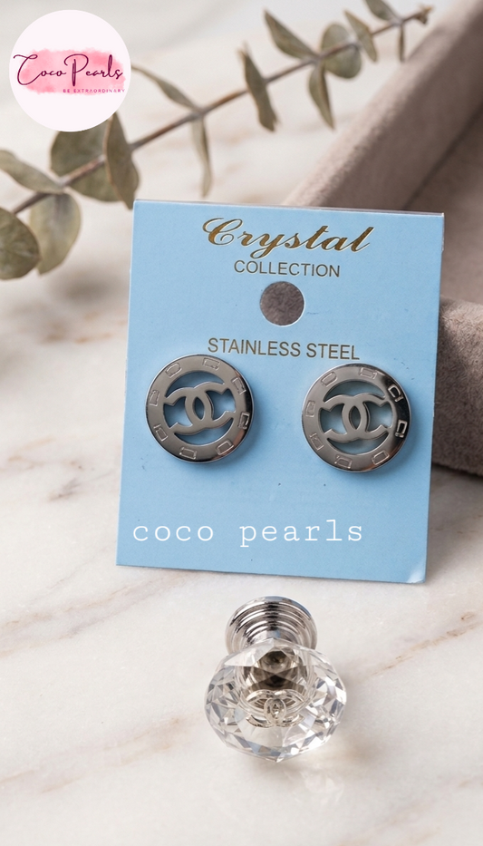 coco pearls stainless steel jewelry pakistan anti tarnish waterproof silver cc studs displayed on card