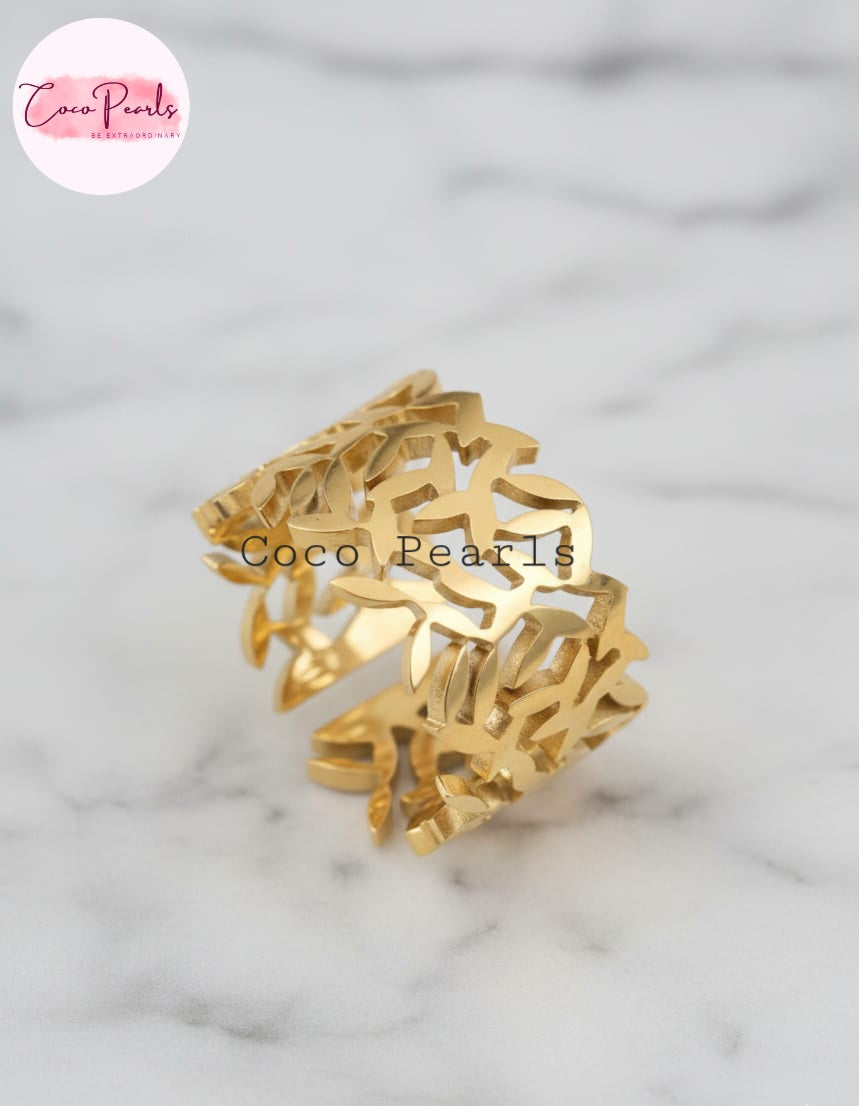 Golden Lattice Ring (adjustable) - Coco Pearls