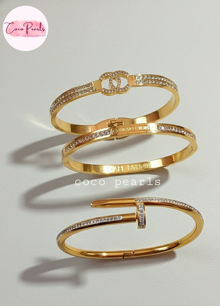 Coco Pearls Stainless Steel Anti Tarnish set of gold handcuff bangle bracelet