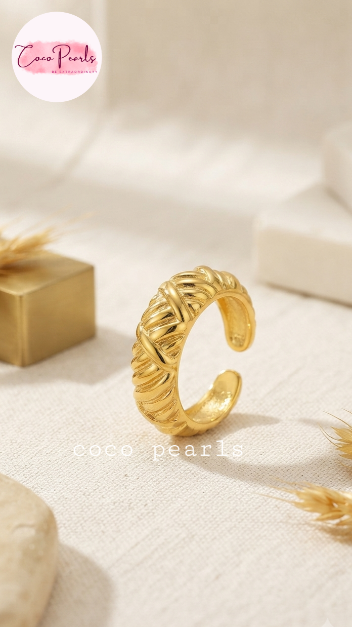 Coco pearls adjustable ring displayed on simple background 