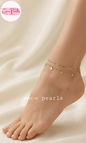 Coco pearls stainless Steel anti tarnish double chain anklet displayed on foot