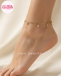 Coco pearls stainless Steel anti tarnish gold duo disc anklet displayed on foot