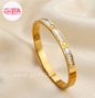 Coco pearls stainless Steel anti tarnish gold heartline handcuff with diamond studded  handcuff