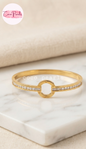Coco pearls stainless Steel anti tarnish gold   diamond studded handcuff with circle charm in center 