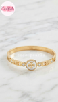 Coco pearls stainless Steel anti tarnish gold handcuff with logo in center 