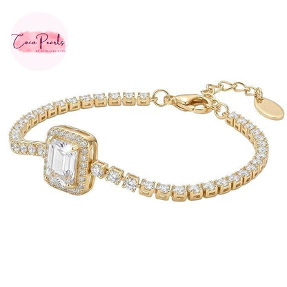 Coco pearls stainless Steel anti tarnish Gold bracelet with diamond accents on a white background