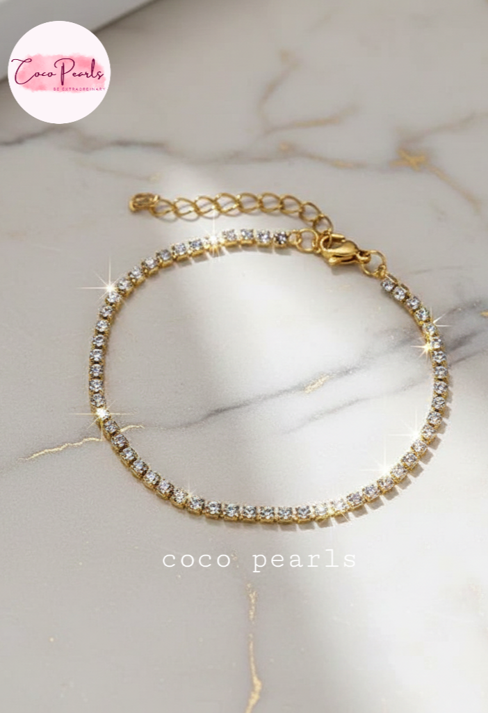 Coco Pearls Stainless Steel Anti Tarnish Gold sparkling delight bracelet with diamonds on a white background
