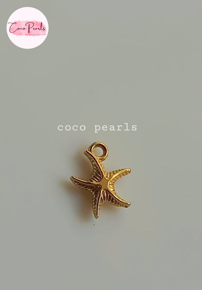 Coco pearls stainless Steel anti tarnish small gold starfish charm pendant with a textured surface and a top loop