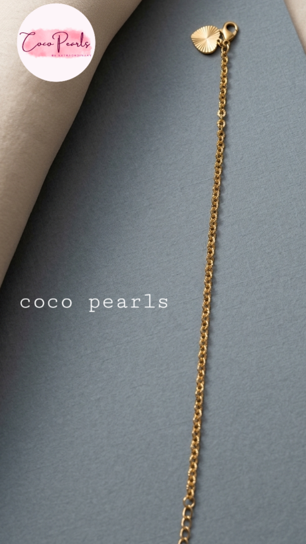 Coco pearls stainless Steel anti tarnish gold chain extender with a small heart-shaped charm