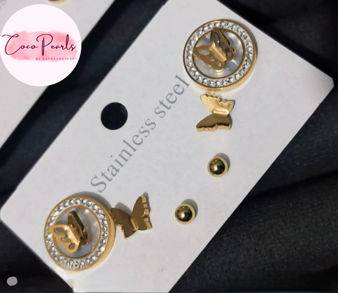 Butterfly Bling Combo Studs - Coco Pearls