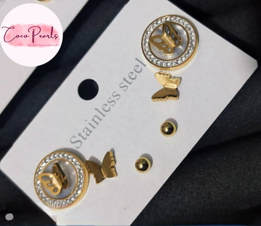 Butterfly Bling Combo Studs - Coco Pearls