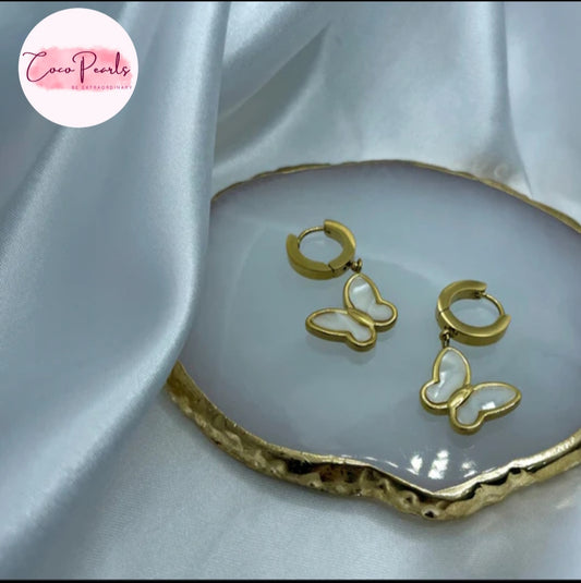 Butterfly Biss Hoops - Coco Pearls