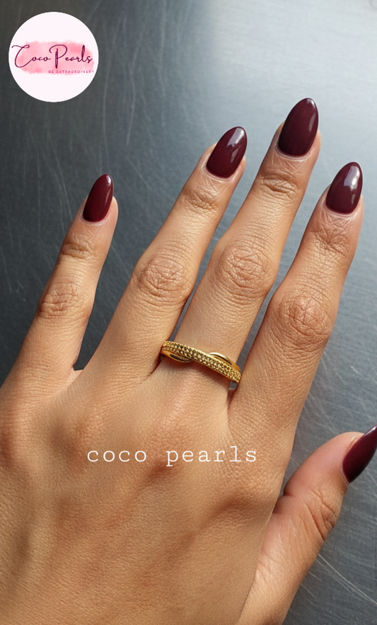 coco pearls stainless steel anti tarnish gold celeste hex adjustable diamond studded ring displayed on hand
