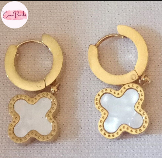 Clover Charm Huggies \ Hoops - Coco Pearls