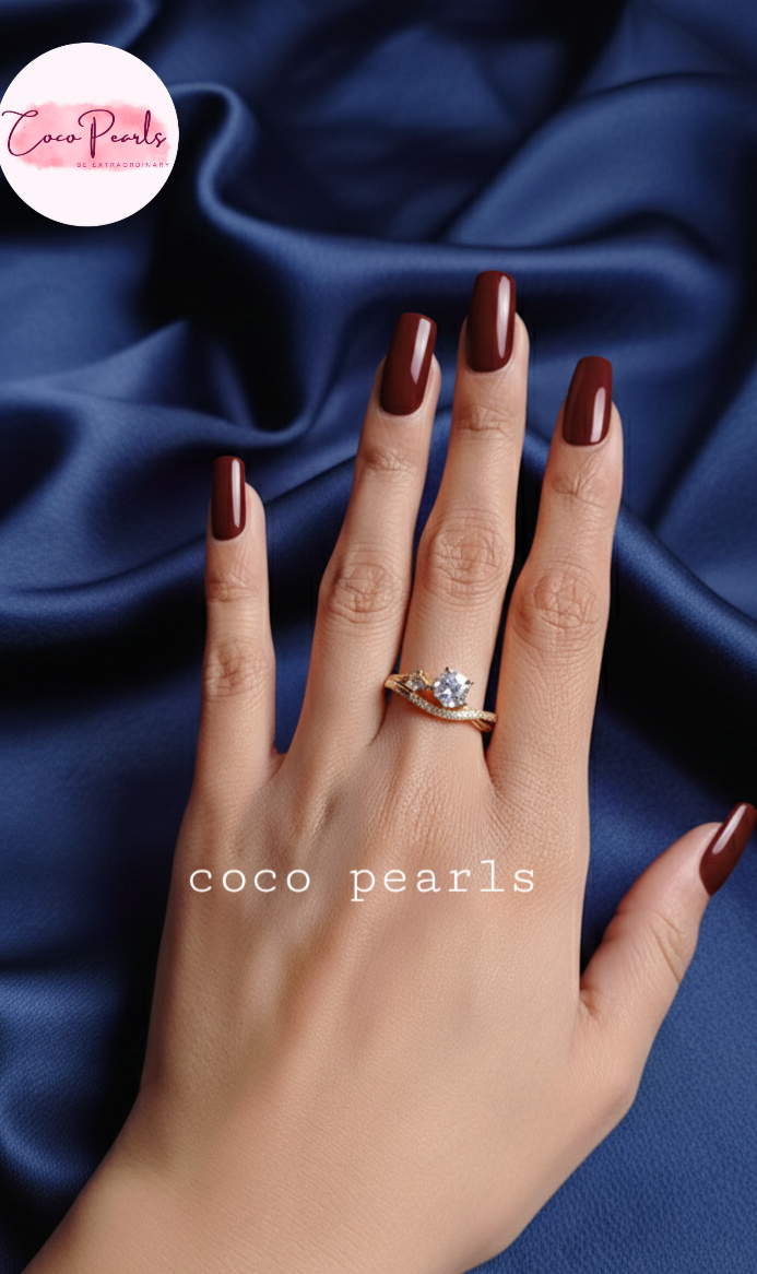 coco pearls stainless steel anti tarnish gold crown spark adjustable diamond studded ring displayed on hand