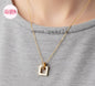 Coco Pearls Stainless Steel Anti Tarnish Gold dainty elegance necklace with a white square pendant on a gray background
