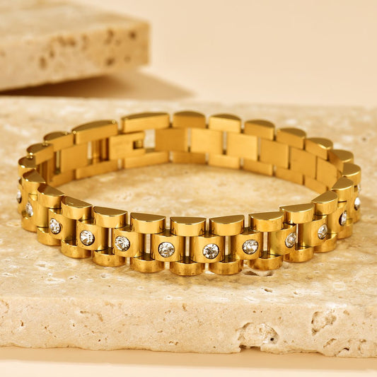 Diamond Studded Watch Band Bracelet - Coco Pearls