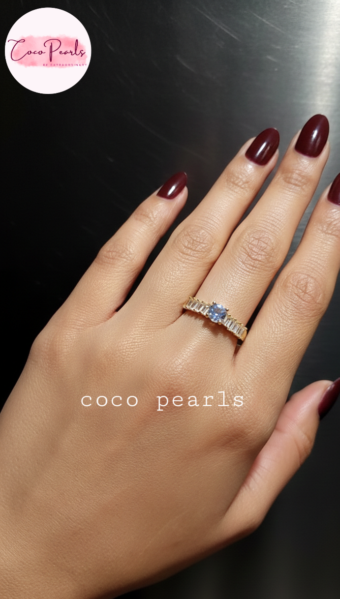 coco pearls stainless steel anti tarnish gold diamond whisper adjustable diamond studded ring displayed on hand