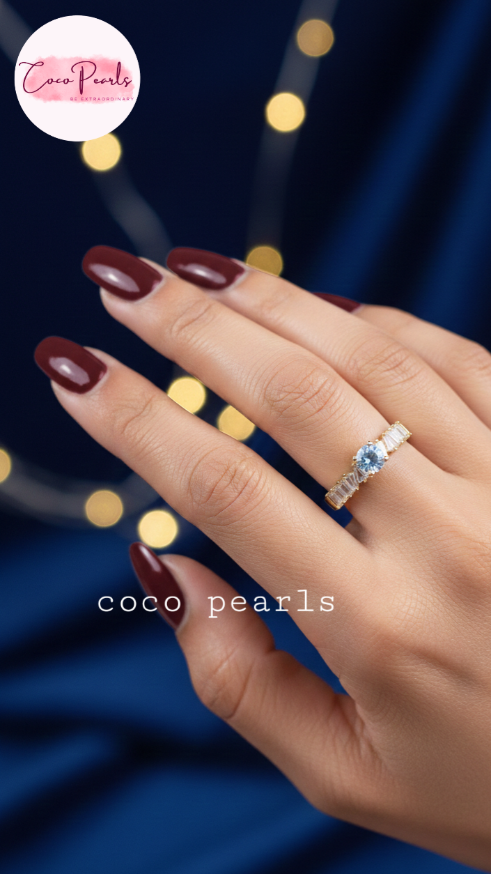 coco pearls stainless steel anti tarnish gold diamond whisper adjustable diamond studded ring displayed on hand