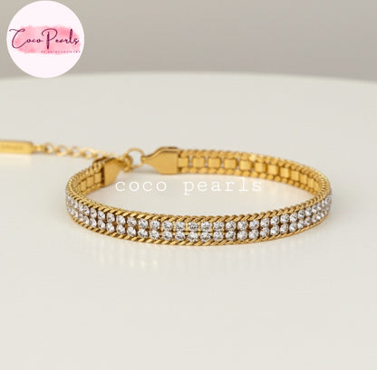 Coco Pearls Stainless Steel Anti Tarnish olden Radiance bracelet with two stone lines displayed on white background