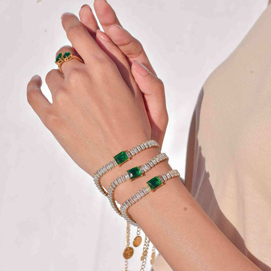 Emerald Glam Tennis Bracelet - Coco Pearls