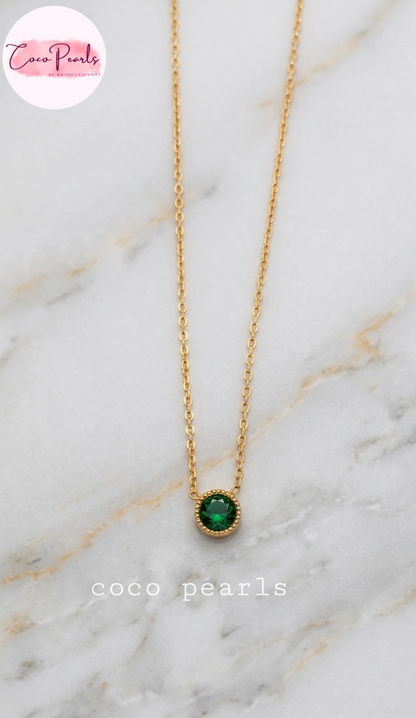 Coco Pearls Stainless Steel Anti Tarnish gem stone glam necklace golden green milestone necklace 