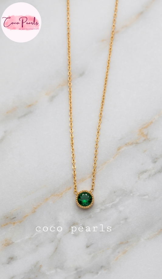 Coco Pearls Stainless Steel Anti Tarnish gem stone glam necklace golden green milestone necklace 