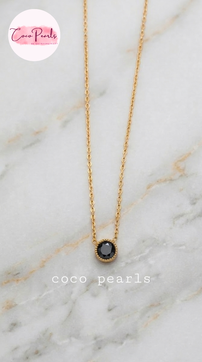 Coco Pearls Stainless Steel Anti Tarnish gem stone glam necklace golden black milestone necklace 