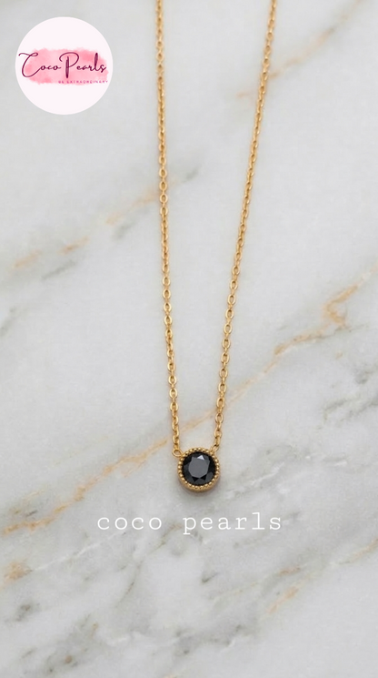 Coco Pearls Stainless Steel Anti Tarnish gem stone glam necklace golden black milestone necklace 