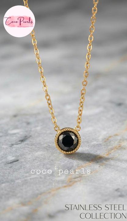 Coco Pearls Stainless Steel Anti Tarnish gem stone glam necklace golden black milestone necklace 