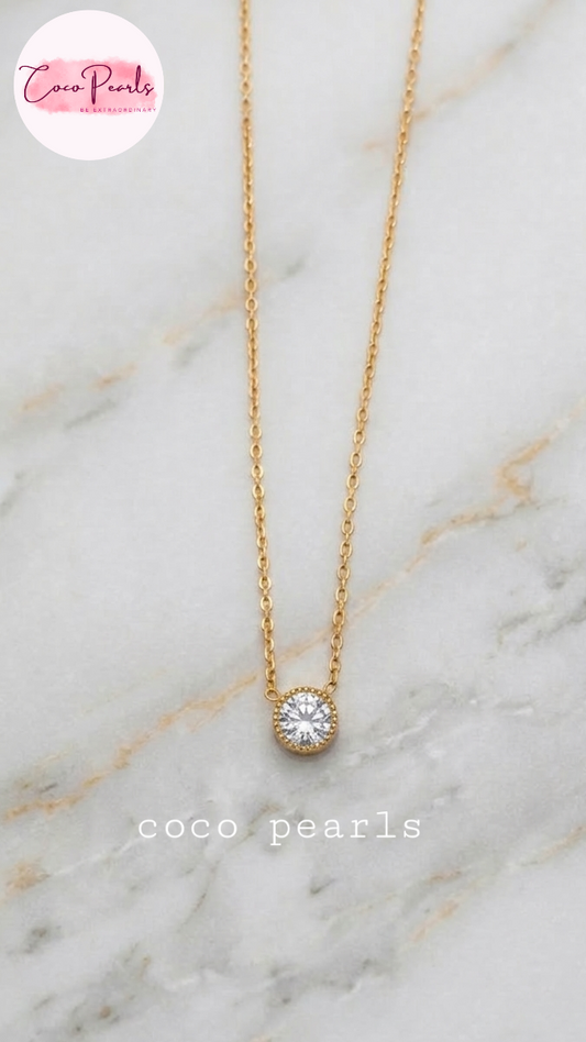 Coco Pearls Stainless Steel Anti Tarnish gem stone glam necklace golden clear milestone necklace 