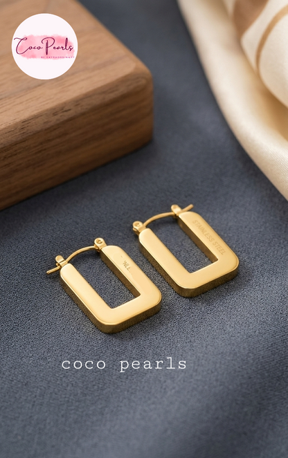 coco pearls stainless steel anti tarnish golden geometric U shaped hoops 