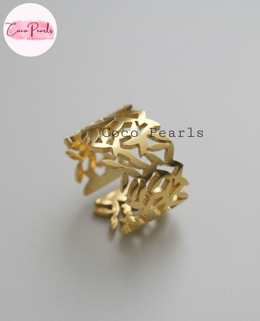 Golden Lattice Ring (adjustable) - Coco Pearls