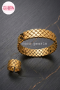 coco pearls stainless steel anti tarnish golden mesh duo with adjustable ring displayed on grey background