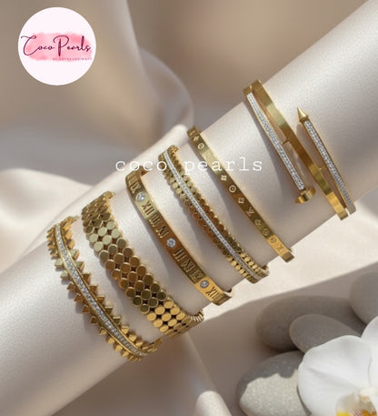 Coco pearls Stainless Steel Anti tarnish golden handcuff bangle bracelets 