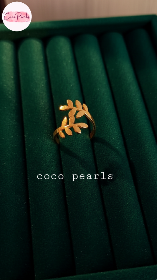 coco pearls stainless steel anti tarnish gold love knot ring displayed on box