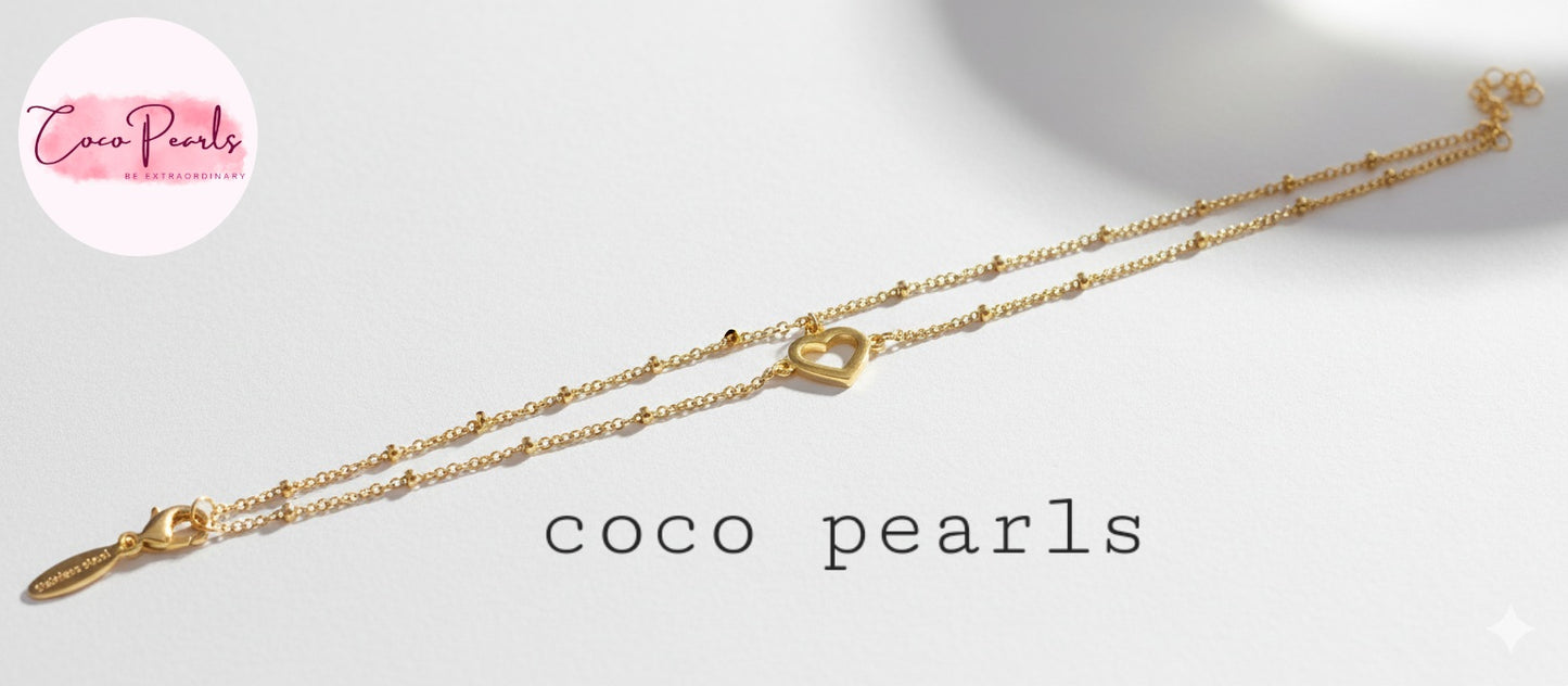 Coco Pearls Stainless Steel Anti Tarnish Gold minimal love anklet with heart charm on a white background