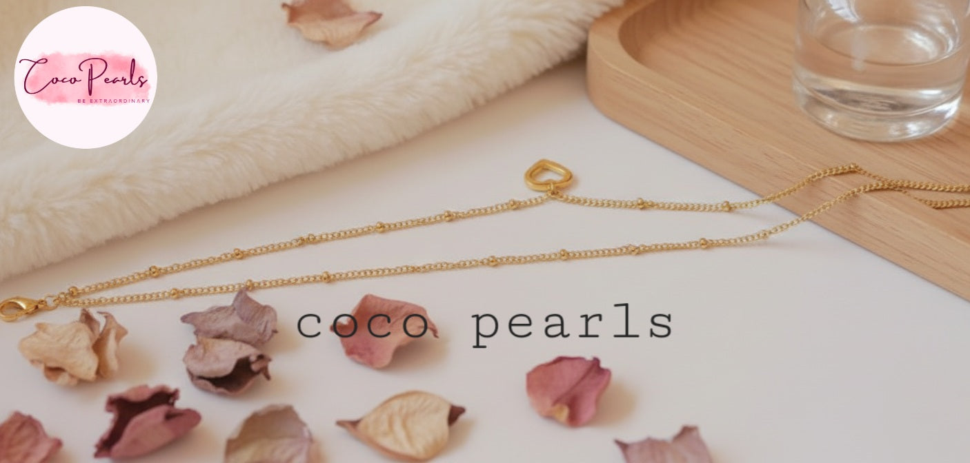  Coco Pearls Stainless Steel Anti Tarnish Gold minimal love anklet with pink pearls on a white surface