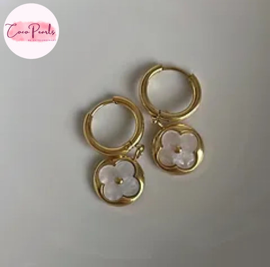 Mother of Clover Hoops - Coco Pearls