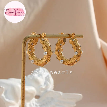 Textured Pearl Hoops