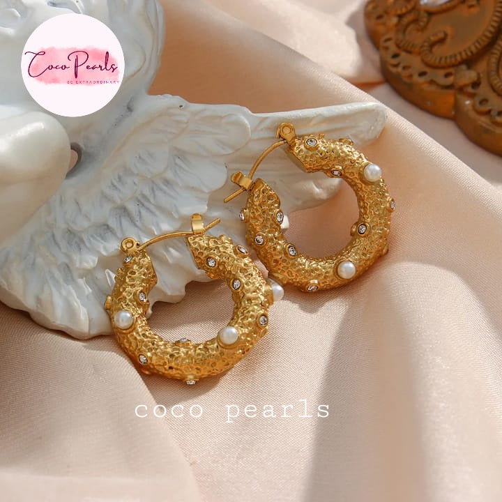 Textured Pearl Hoops