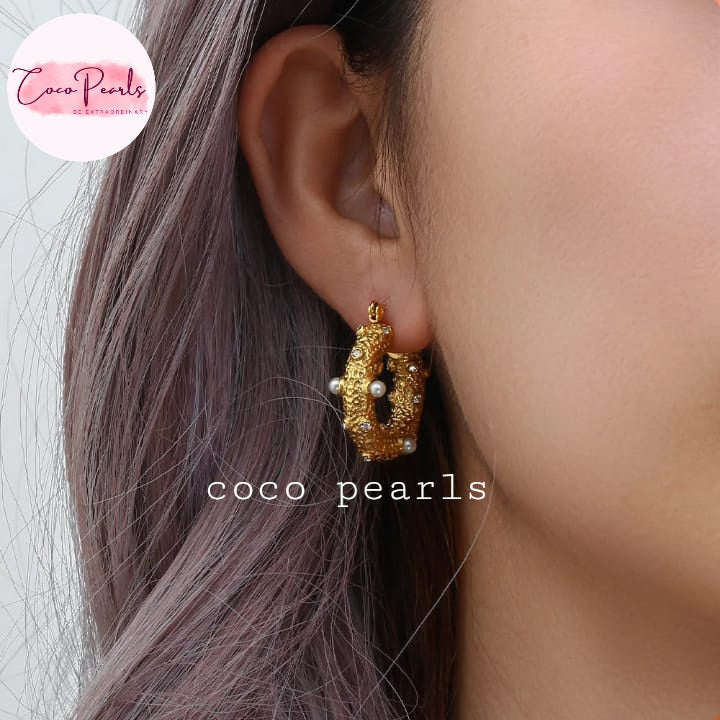 Textured Pearl Hoops