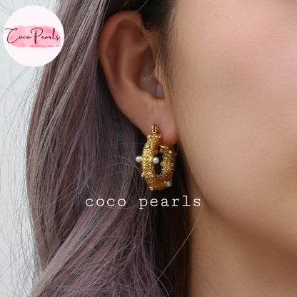 Textured Pearl Hoops