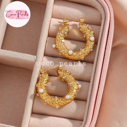 Textured Pearl Hoops