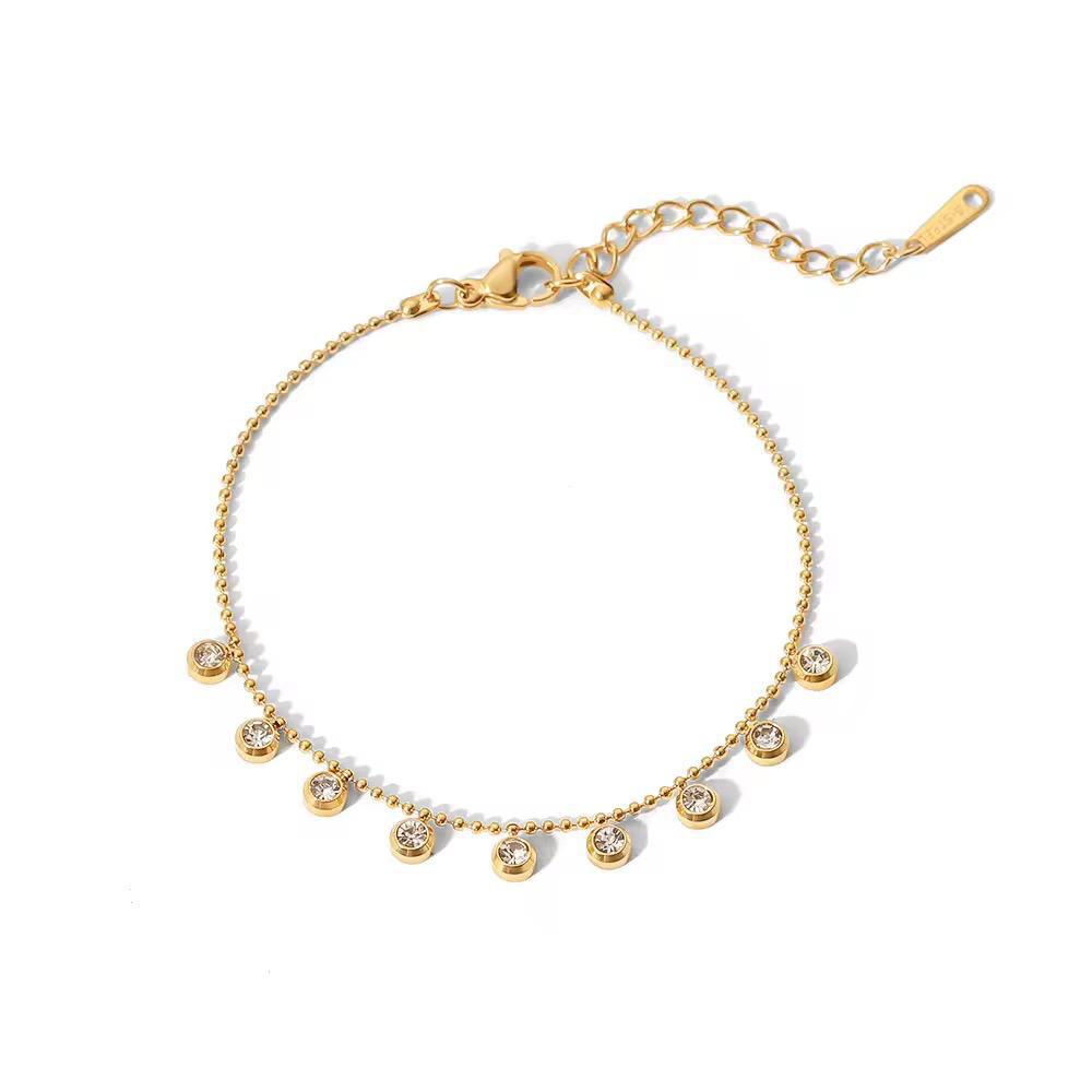 Coco Pearls Stainless steel anti tarnish Gold bracelet with small diamonds on ball chain on a white background